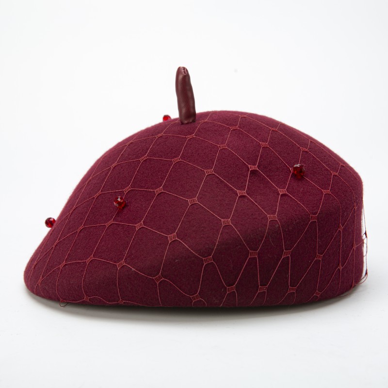 Béret élégant feutre de laine et filet