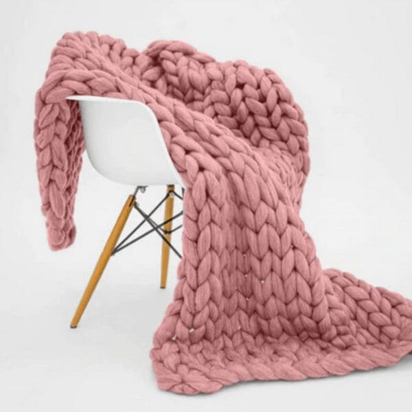 Plaid Grosse Maille Rose Pâle – Image 2