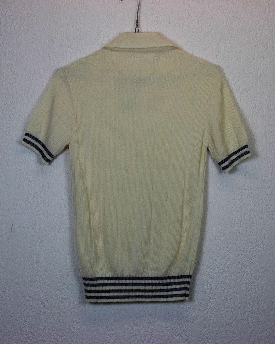 Polo homme vintage 1960’s crème et bleu neuf (dead stock), made in France – Image 2