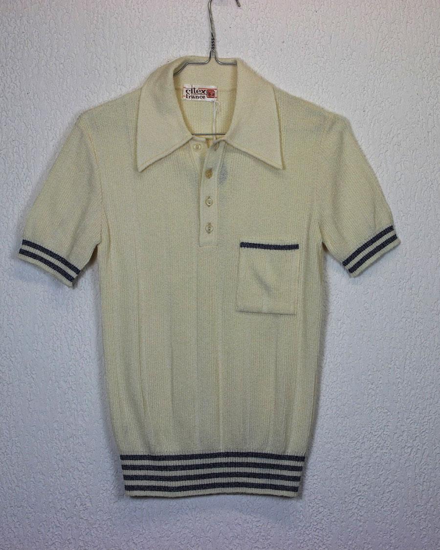 Polo homme vintage 1960’s crème et bleu neuf (dead stock), made in France