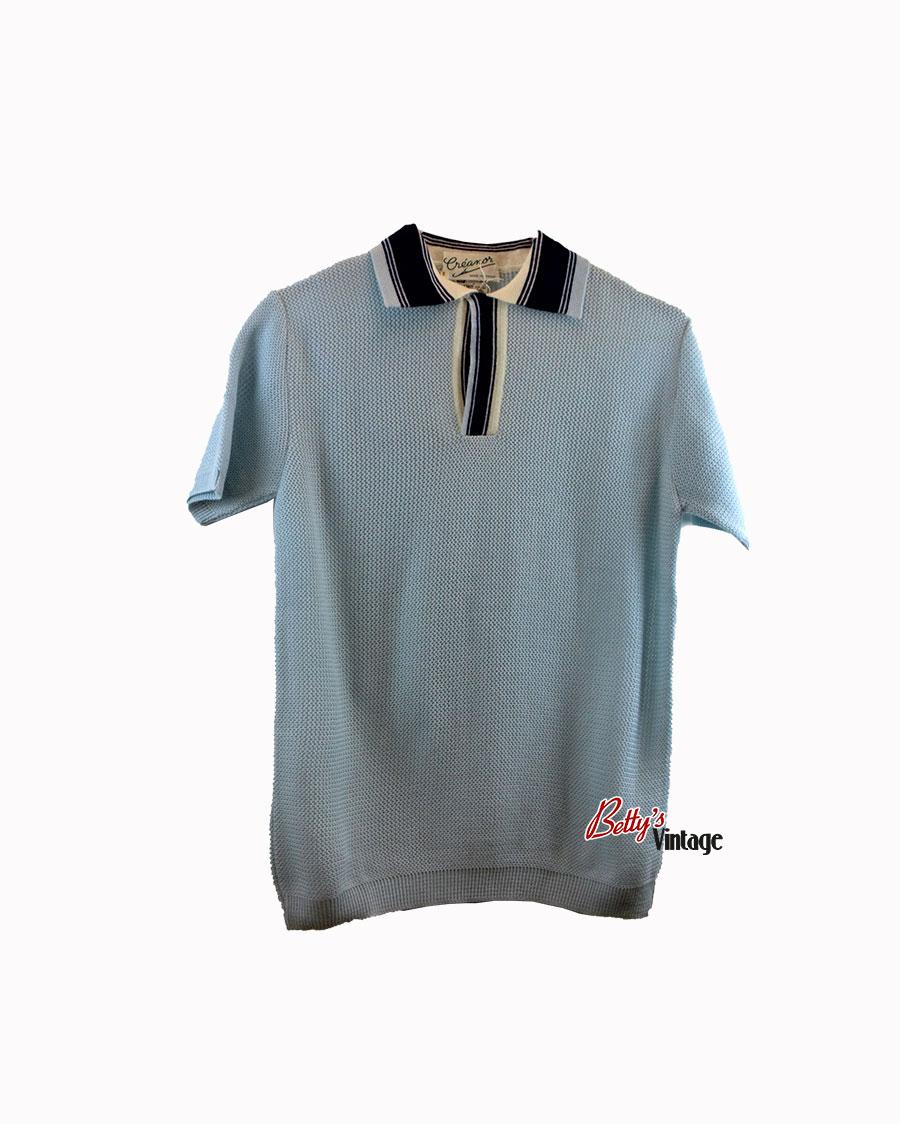 POLO VINTAGE DE 1960 NEUF BLEU CLAIR MADE IN FRANCE