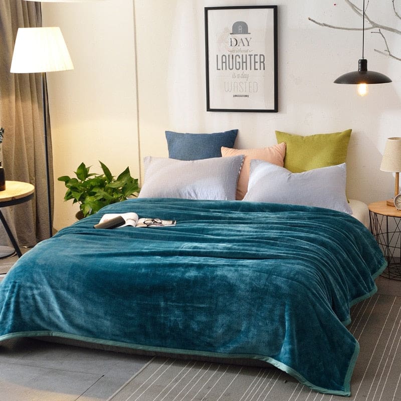 Plaid Polaire Chaud Bleu Canard – Image 2