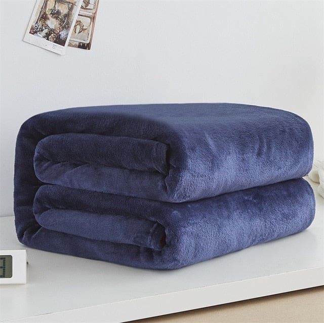 Plaid Polaire Chaud Uni Bleu Foncé