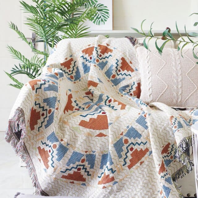 Plaid Bohème Orange et Bleu
